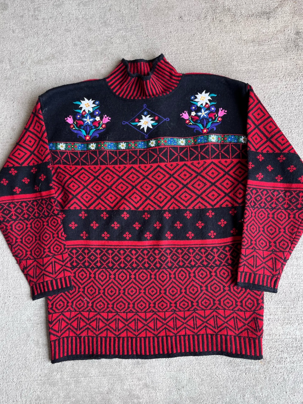 Vintage 90s obermeyer floral fair isle Nordic jacquard ski sweater knit jumper